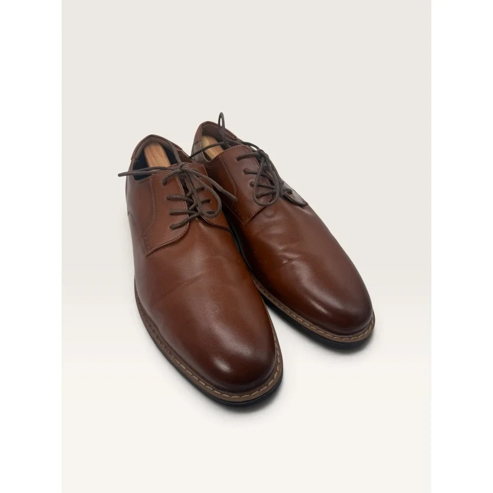 Nunn Bush Mens 81074-221 Cognac Brown Plain Toe Derby Dress Shoes 10W